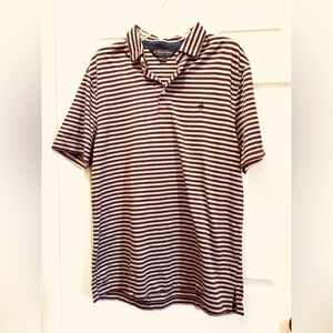 Brooks Brothers Men’s Burgundy & Grey Striped 100% Cotton Polo Shirt Top Size L